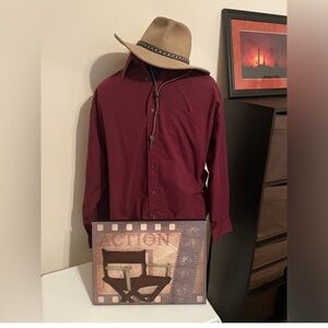 Men’s Protocol Burgundy/Maroon Button-Up long sleeve shirt 16-1/6 34/35